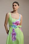 THE IASO_Green Linen Scoop Neck Orchid Meadow Dress _Online_at_Aza_Fashions