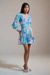 Buy_THE IASO_Blue V-neck Azure Bloom Mini Dress _at_Aza_Fashions
