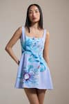Buy_THE IASO_Lavender Cotton Scoop Neck Floral Print Sea Petal Mini Dress _at_Aza_Fashions