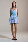 THE IASO_Lavender Cotton Scoop Neck Floral Print Sea Petal Mini Dress _Online_at_Aza_Fashions