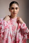 THE IASO_ Floral Print Blush Canopy Coat _at_Aza_Fashions
