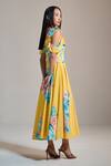 Buy_THE IASO_Yellow V-neck Sunburst Floral Cold-shoulder Dress _Online_at_Aza_Fashions