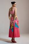 Shop_THE IASO_Pink Silk, Chanderi Sunset Hibiscus Maxi Skirt _at_Aza_Fashions