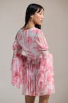 Shop_THE IASO_White Chiffon V-neck Rose Drift Mini Dress _at_Aza_Fashions