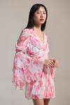 THE IASO_White Chiffon V-neck Rose Drift Mini Dress _Online_at_Aza_Fashions