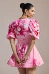 Shop_THE IASO_Pink Cotton Satin V-neck Blush Bloom Wrap Mini Dress _at_Aza_Fashions