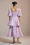 Shop_THE IASO_Lilac Square Neck Peplum Puff-sleeve Dress _at_Aza_Fashions