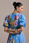 Buy_THE IASO_Sky Blue V-neck Tropical Symphony Dress _Online_at_Aza_Fashions