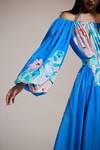 Buy_THE IASO_Blue Off-shoulder Lotus Bardot Dress _Online_at_Aza_Fashions