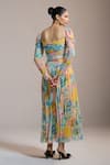 Shop_THE IASO_Yellow Chiffon Square Neck Watercolor Floral Dress _at_Aza_Fashions