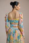 THE IASO_Yellow Chiffon Square Neck Watercolor Floral Dress _Online_at_Aza_Fashions