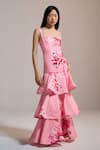 Buy_THE IASO_Pink Square Neck Peony Cascade Dress _at_Aza_Fashions