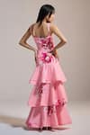 Shop_THE IASO_Pink Square Neck Peony Cascade Dress _at_Aza_Fashions