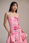 THE IASO_Pink Square Neck Peony Cascade Dress _Online_at_Aza_Fashions