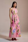 Buy_THE IASO_Pink Halter Neck Blossom Breeze Maxi Dress _at_Aza_Fashions