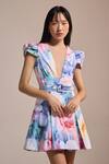 Buy_THE IASO_Pink Poplin V-neck Watercolor Garden Mini Dress _at_Aza_Fashions