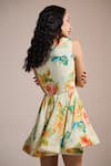 Shop_THE IASO_Yellow Cotton, Jacquard Embroidery Sweetheart Neck Floral Whirl Mini Dress _at_Aza_Fashions