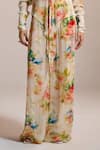 THE IASO_Yellow Chiffon Watercolor Garden Wide-leg Pants _Online_at_Aza_Fashions