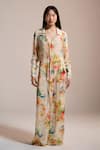 THE IASO_Yellow Chiffon Collared Watercolor Garden Sheer Shirt _Online_at_Aza_Fashions