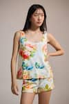 Buy_THE IASO_Yellow Watercolor Bloom Lounge Shorts _Online_at_Aza_Fashions