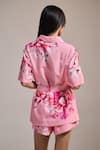 Shop_THE IASO_Pink Collared Tropicana Bloom Printed Shirt With Belt _at_Aza_Fashions