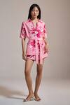 Shop_THE IASO_Pink Floral Print Tropicana Bloom Shorts _at_Aza_Fashions