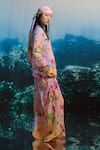 THE IASO_Pink Organza Round Neck Floral Print Top _Online_at_Aza_Fashions