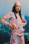 Shop_THE IASO_Pink Organza Round Neck Floral Print Top _Online_at_Aza_Fashions