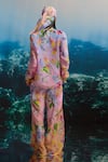 Shop_THE IASO_Pink Organza Pastel Floral Print Pants _at_Aza_Fashions