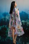 Shop_THE IASO_Multi Color Beads Multicolor Iridescent Bloom Cape Dress _at_Aza_Fashions