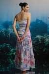 Shop_THE IASO_Multi Color Chiffon Sweetheart Neck Ocean Bloom Ruched Maxi Dress _at_Aza_Fashions
