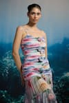 THE IASO_Multi Color Chiffon Sweetheart Neck Ocean Bloom Ruched Maxi Dress _Online_at_Aza_Fashions