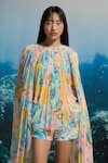 Buy_THE IASO_Yellow Sunset Reef Cape Top _Online_at_Aza_Fashions