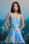 THE IASO_Blue Beads Square Neck Orchid Tiered Dress _Online_at_Aza_Fashions