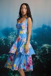 Buy_THE IASO_Blue Beads Square Neck Orchid Tiered Dress _Online_at_Aza_Fashions