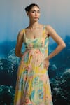 THE IASO_Yellow Chiffon Scoop Neck Watercolor Bloom Maxi Dress _Online_at_Aza_Fashions