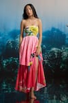 Buy_THE IASO_Pink Cotton Satin Sweetheart Neck Hibiscus Sunset Strapless Dress _Online_at_Aza_Fashions