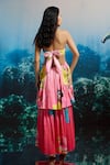 Shop_THE IASO_Pink Cotton Satin Sweetheart Neck Hibiscus Sunset Strapless Dress _at_Aza_Fashions