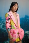 THE IASO_Pink Cotton Satin Beads Floral Monarch Blazer _Online_at_Aza_Fashions