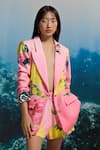 Shop_THE IASO_Pink Cotton Satin Beads Floral Monarch Blazer _Online_at_Aza_Fashions