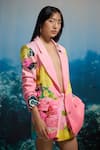 THE IASO_Pink Cotton Satin Sunburst Garden Printed Shorts _Online_at_Aza_Fashions