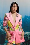 Buy_THE IASO_Pink Cotton Satin Sunburst Garden Printed Shorts _Online_at_Aza_Fashions