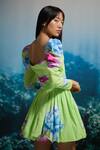 Shop_THE IASO_Green Linen Sweetheart Neck Spring Bloom Ruched Mini Dress _at_Aza_Fashions