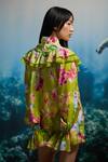 Shop_THE IASO_Green Open Neck Botanical Ruffle Blouse _at_Aza_Fashions