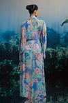Shop_THE IASO_Blue Chiffon Collared Ocean Bloom Maxi Shirt Dress _at_Aza_Fashions