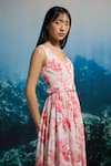 THE IASO_White Beads Scoop Neck Coral Bloom Belted Midi Dress _Online_at_Aza_Fashions