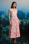 Buy_THE IASO_White Beads Scoop Neck Coral Bloom Belted Midi Dress _at_Aza_Fashions
