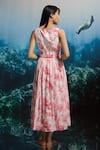 Shop_THE IASO_White Beads Scoop Neck Coral Bloom Belted Midi Dress _at_Aza_Fashions