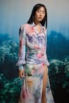 THE IASO_Chiffon Collared Ocean Bloom Shirt Dress _Online_at_Aza_Fashions