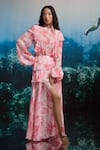 THE IASO_White Chiffon Collared Coral Petal Ruffle Shirt _Online_at_Aza_Fashions